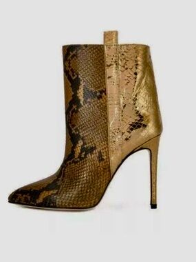 Paris Texas Brown Snake-Print & Gold Leather Stiletto Ankle Boots | size 38.5